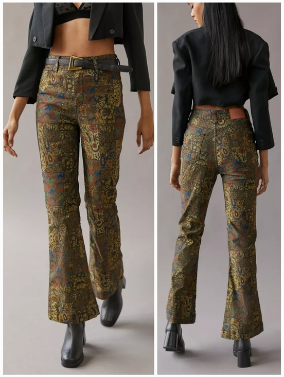 Denim - BDG 28 70s Hippie Boho Festival Paisley Tapestry Jacquard Patchwork Flare Jeans